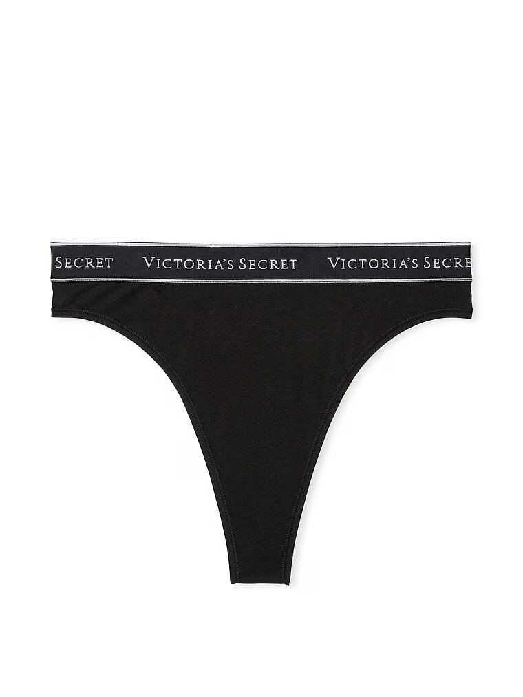 Хлопковые трусики тонг Victoria's Secret Logo Cotton High-Waist Thong Panty 415708QB4 фото